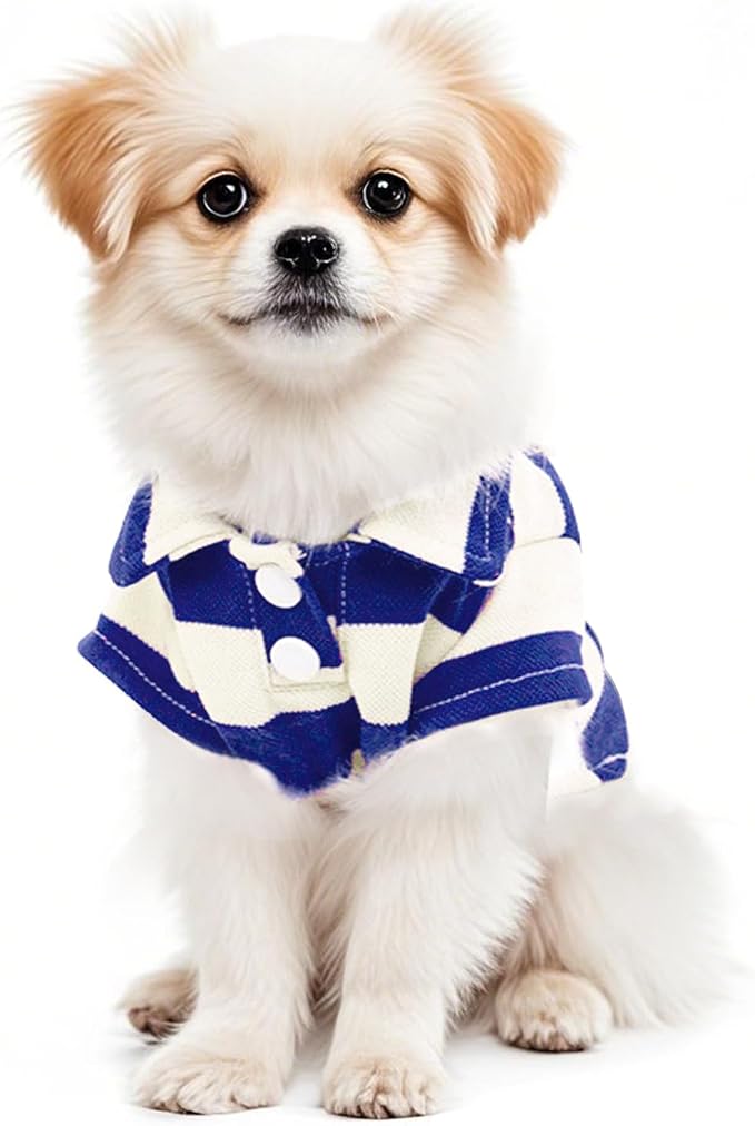 Dog Shirt Polo Shirt Striped Collar Puppy Clothes Summer Button Up Pet Clothes - Image 6