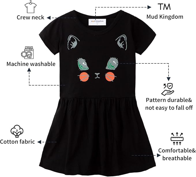 Mud Kingdom Little Girls Dresses Cotton Summer Holiday Cute Cat Dress Short - Image 2