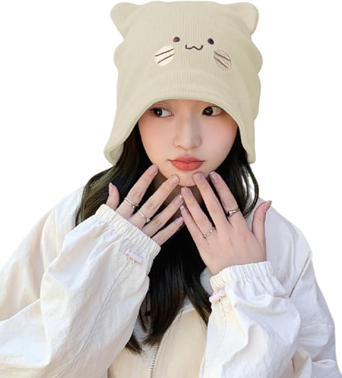 Women's Teen Girls Knitted Cat Kitty Cuffed Beanie Hat Winter Outdoor Stretchy by Unknown