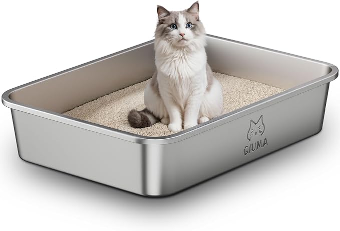 Jumbo Stainless Steel Cat Litter Box, 27.5"×19.6"×5.9", XXL Metal Litter Pan by Unknown
