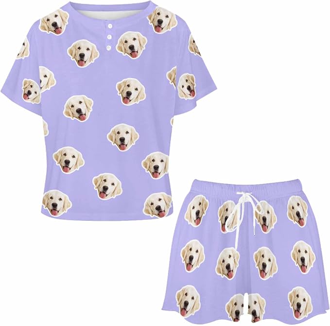 Custom Short Pajamas Set with Face Photo Women‘s Sleepwear Tee Personalized PJ - Image 3