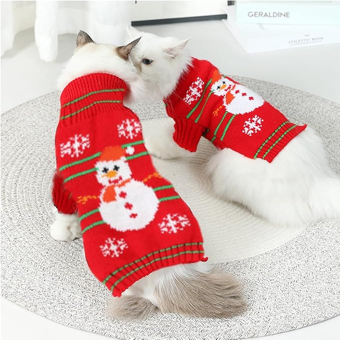 ANIAC Christmas Puppy Sweater Snowman Small Dog Knitwear Snowflake Cat Outfit - Image 3