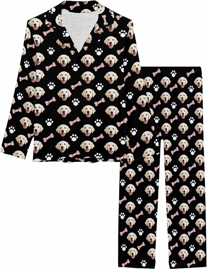 MyPupSocks Custom Face Pajamas for Women Set, Personalized Photo Long Sleepwear - Image 3