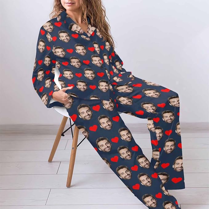 MyPupSocks Custom Face Pajamas for Women Set, Personalized Photo Long Sleepwear - Image 5