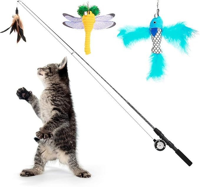 Pawaboo Cat Feather Toys, 4 Pack Interactive Cat feather Teaser Wand Toys by Pawaboo