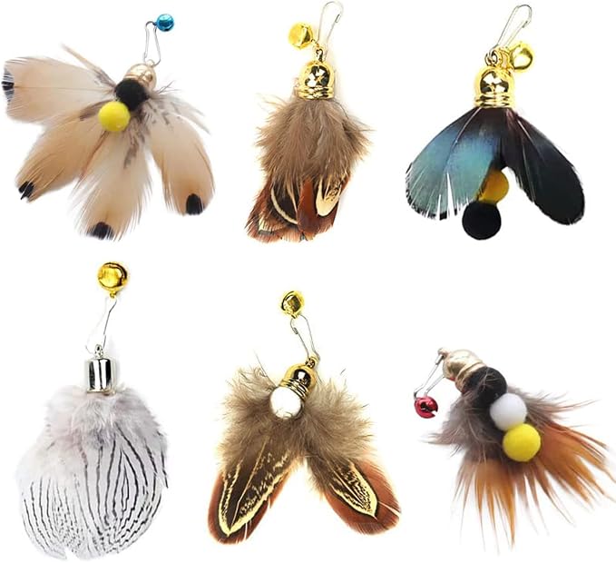 Cat Insect Feather Toys Replacement Cat Toy Wand Refills, 6 Pieces Natural by WelcometoHokoad