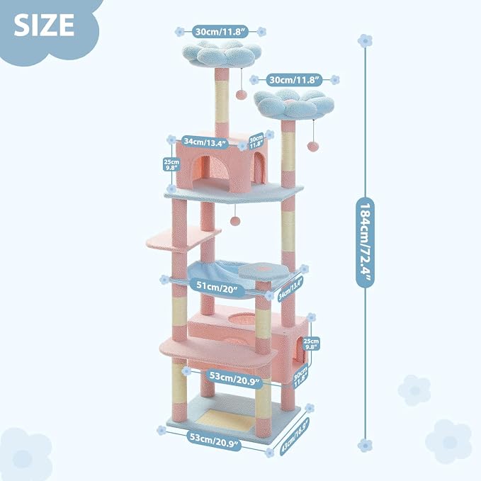PAWZ Road Flower Cat Tree, 72 Inches Large Cat Tower - Image 6