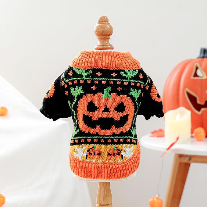 ANIAC Halloween Small Dog Sweater Pumpkin Cat Turtleneck Knitwear Warm Pet - Image 5