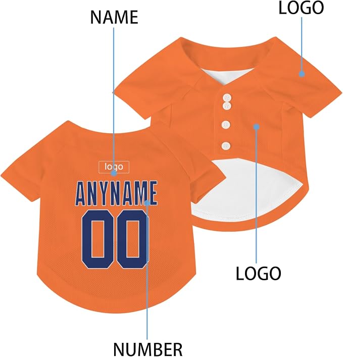 Custom Pet Dog Baseball Jersey Personalized Dog&Cat Jersey Printed Text Logo - Image 4