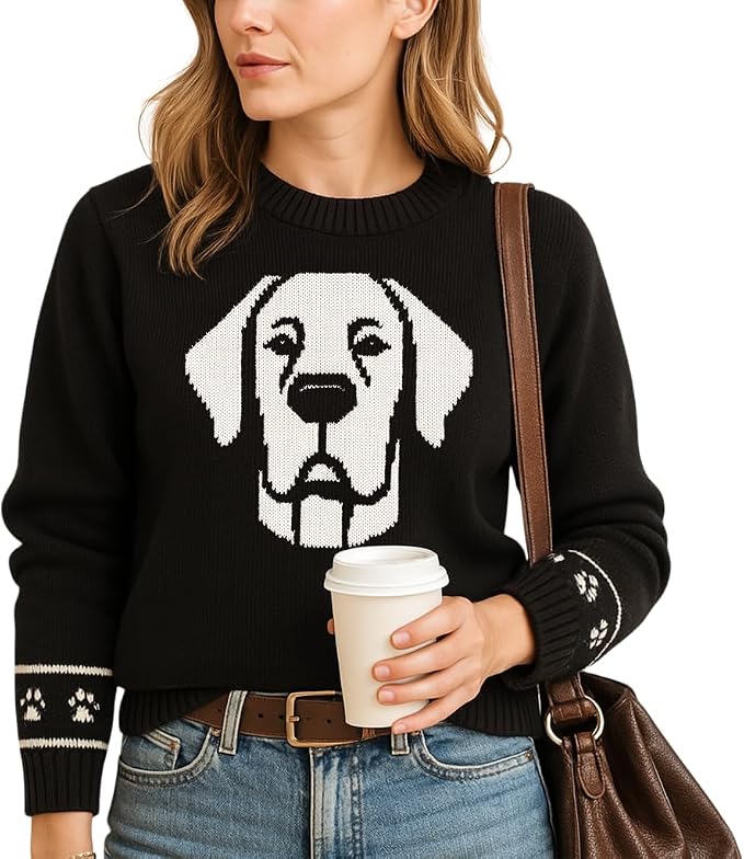 Custom Dog Knit Sweater for Women Personalized Pet Paw Print Pullover Dog Mom by GrewearFashion