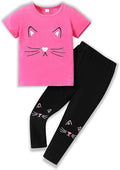 4-8T Toddler Girl Clothes Cat face print Short Sleeve Top+Pants Outfits Girl by Unknown
