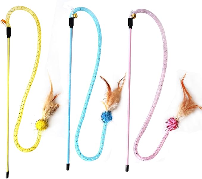 IUHKBH Cat Wands, 3 Colors Mesh Tube Teaser Toys Cute Kitten Wand Interactive by IUHKBH