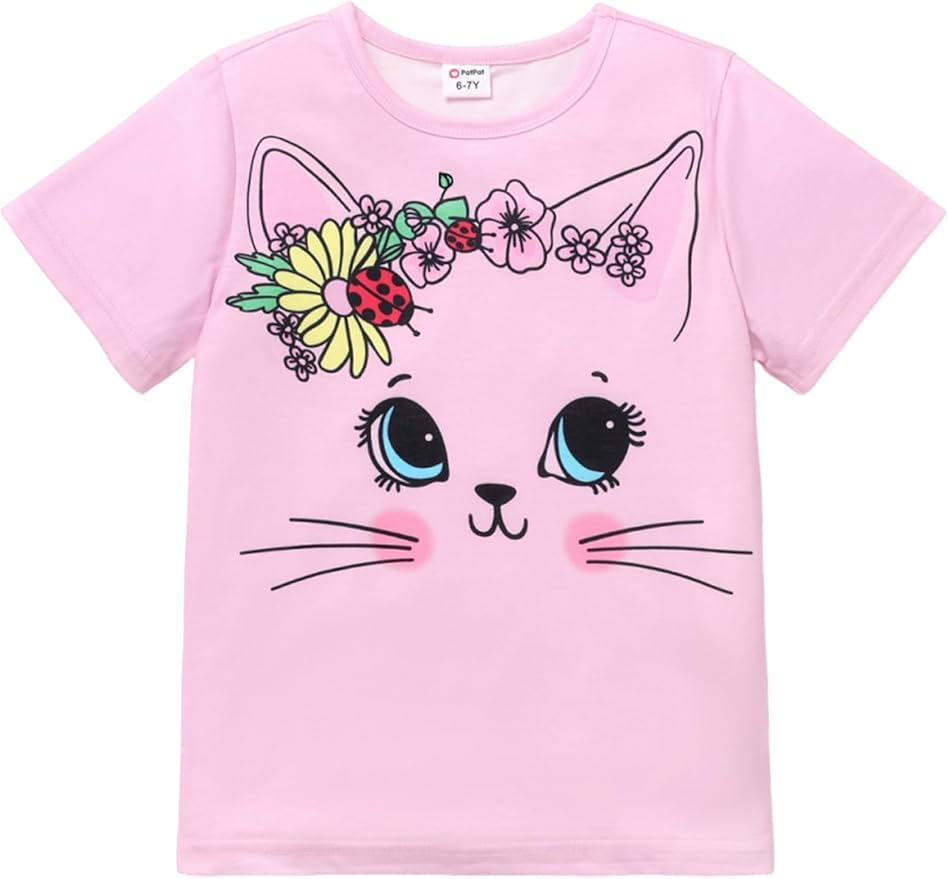 PATPAT Girls Crewneck Short Sleeve Graphic Tees Animal Print Shirts Cute Summer by PATPAT