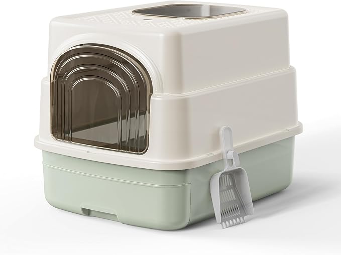 Basics Cat Litter Box with Lid, Fully Enclosed Litter Box with Scoop, Standard - Image 2