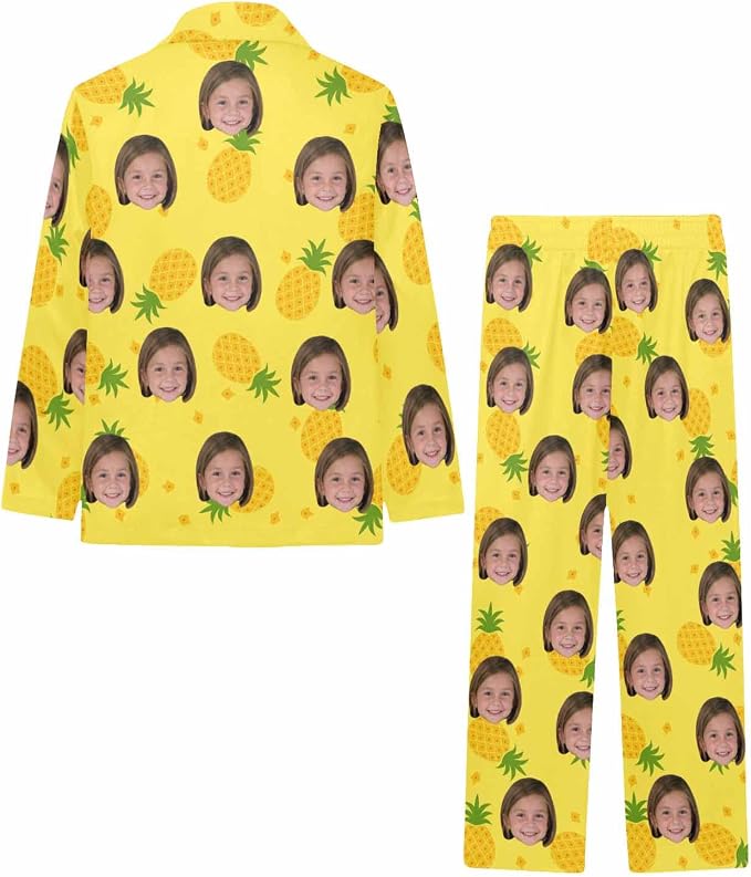 Artsadd Girls Pajamas Set Custom Face Pet Photo Long Sleeve Sleepwear - Image 4