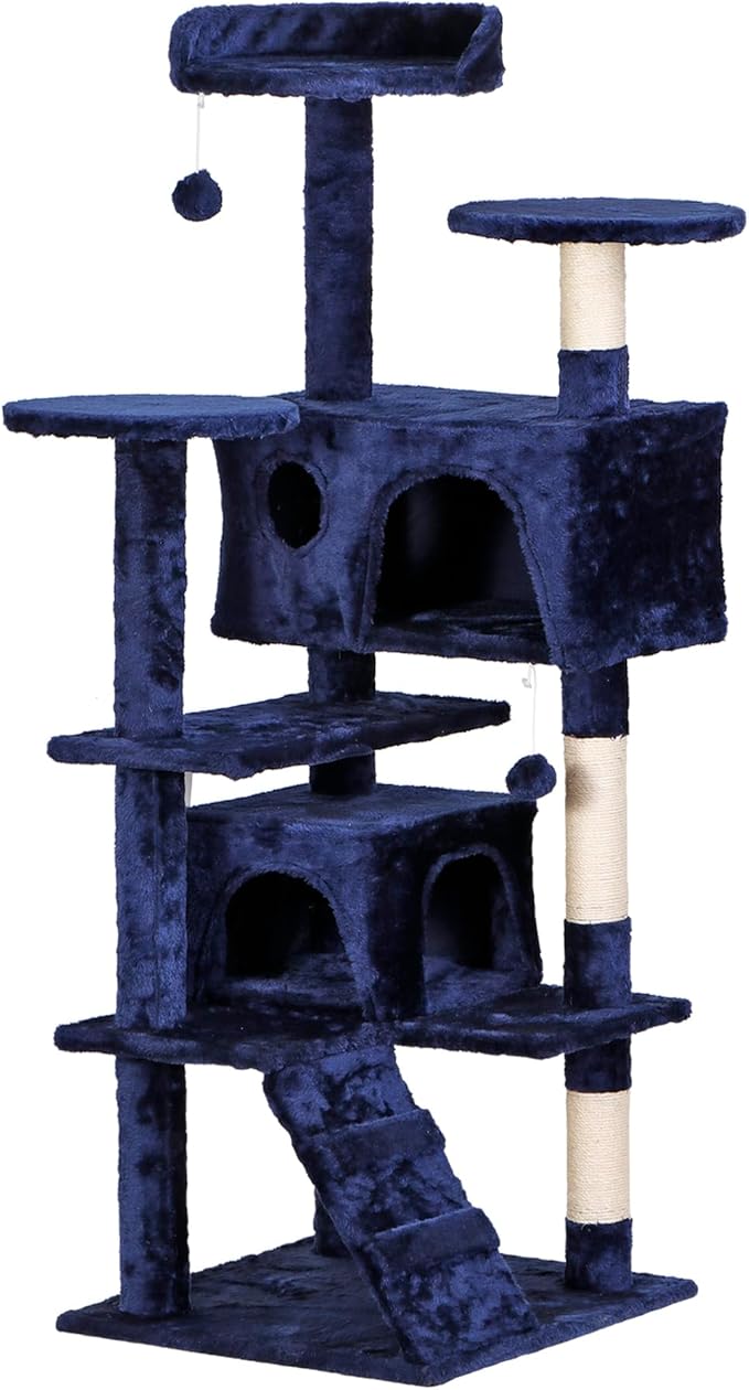 ZENY 53 inches Cat Tree with Sisal-Covered Scratching Posts and 2 Plush Rooms by ZENY