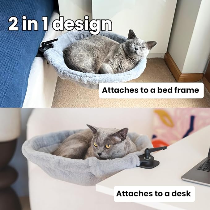 Cat Desk Bed – 180° Rotating & Adjustable Cat Hammock, 2 Washable Covers - Image 9