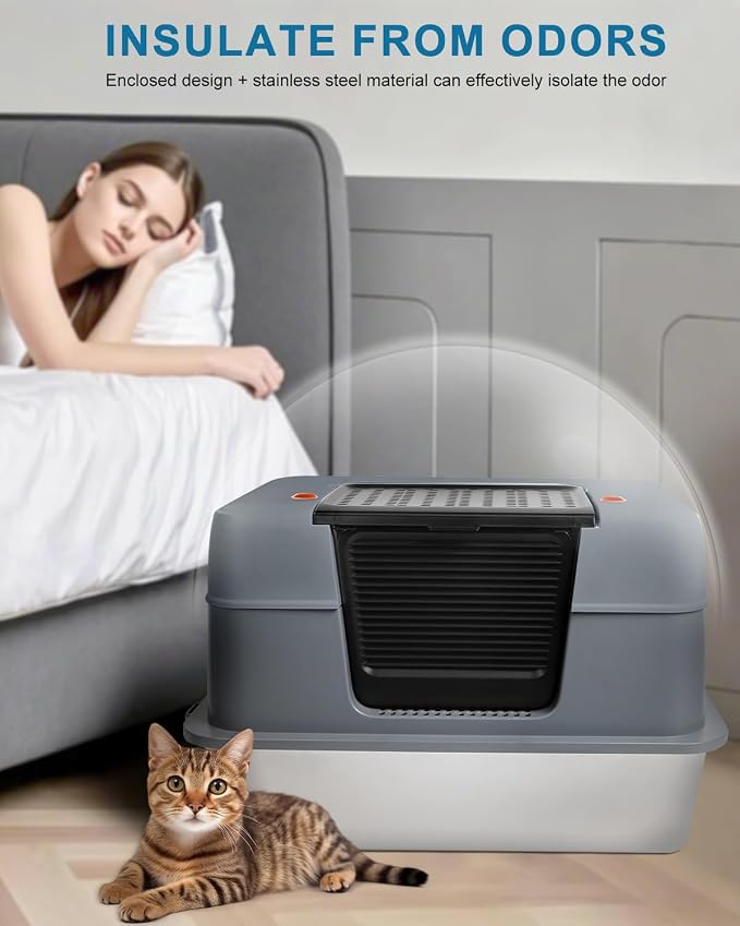 Stainless Steel Enclosed Cat Litter Box - Image 6