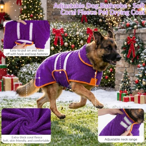 Bienbee Dog Bathrobe, Super Absorbent for Small to Large Dogs, Purple L - Image 4