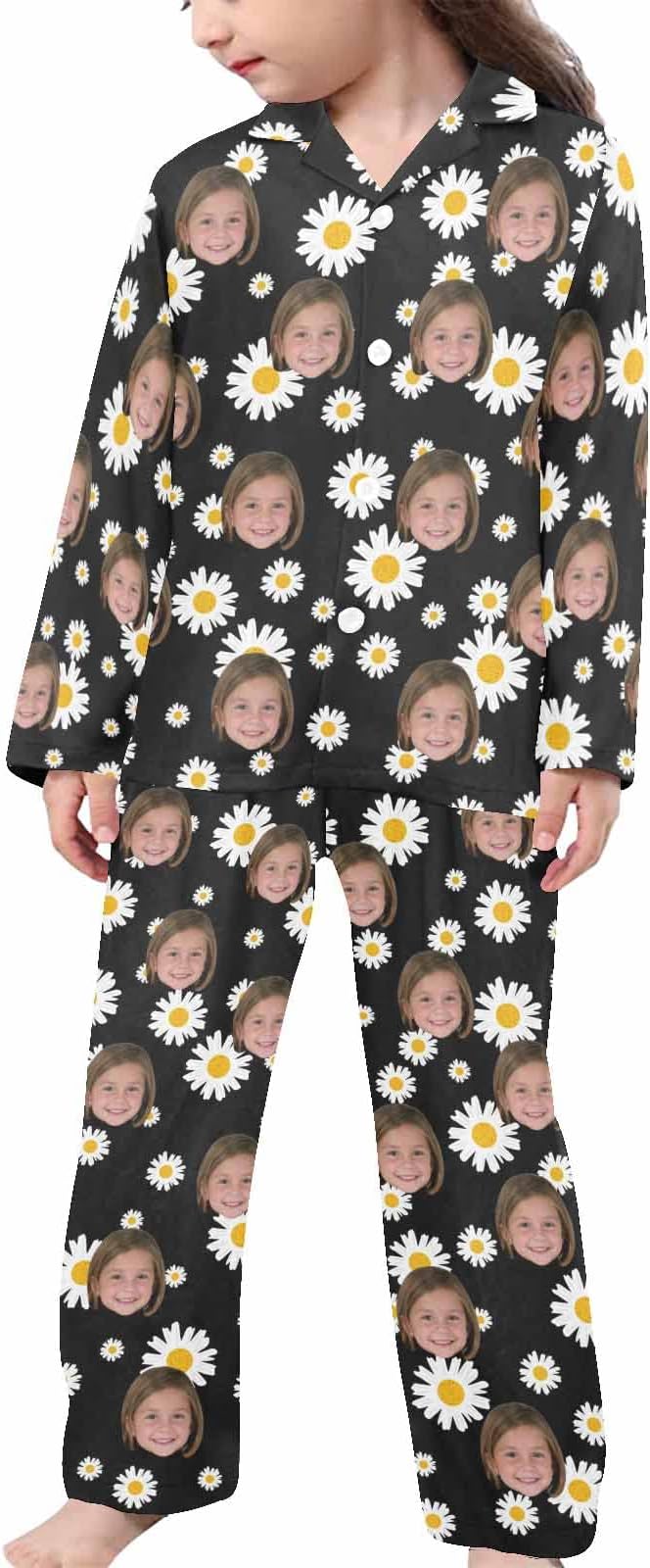 Artsadd Girls Pajamas Set Custom Face Pet Photo Long Sleeve Sleepwear by Artsadd