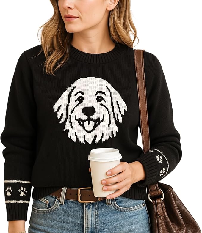 Custom Dog Knit Sweater for Women Personalized Pet Paw Print Pullover Dog Mom by GrewearFashion