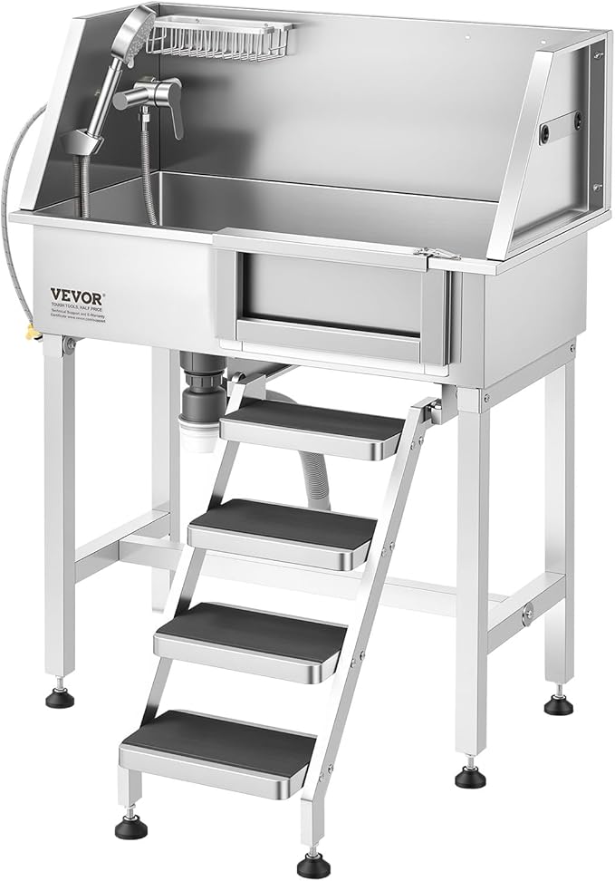 VEVOR Dog Washing Station, 34" Professional Stainless Steel Pet Grooming Tub Bathtub with Shower Faucet Soap Holder Non-Slip Stairs Right Door Easy Clean Pet Wash Sink for Small Dogs Cats by VEVOR