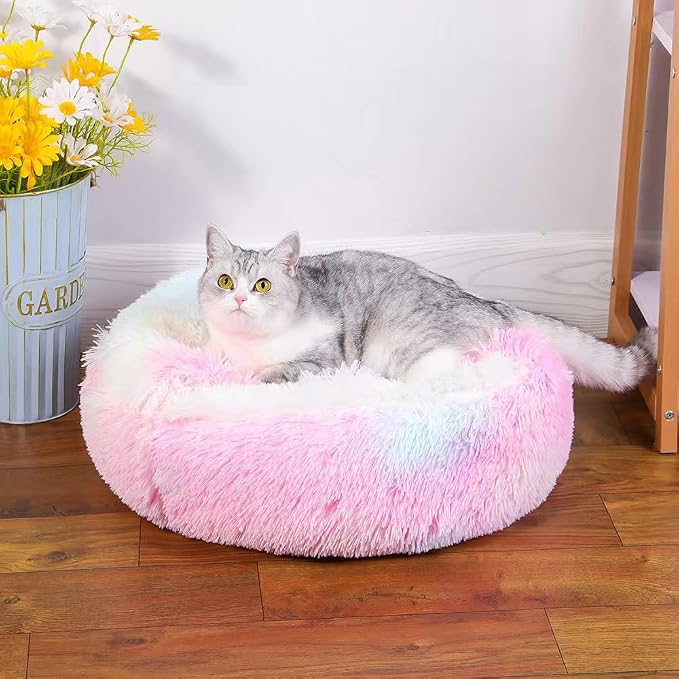 Cat Bed Round Fluffy Hooded Cat Bed Cave, Anti-Anxiety Cave Bed - Image 3