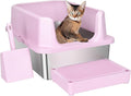 RIZZARI Open Cat Litter Box: Large Pink Stainless Steel Litter Pan by RIZZARI