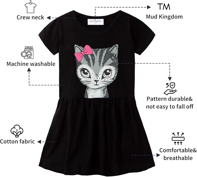 Mud Kingdom Little Girls Dresses Cotton Summer Holiday Cute Cat Dress Short - Image 2