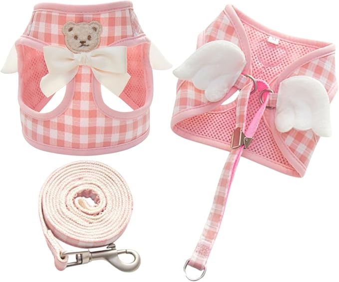 Dog Harness and Leash Set with Angle Wings, Pet Adjustable Mesh Vest Harness by BECHANMIG