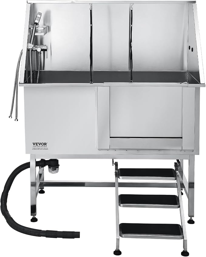 VEVOR Stainless Steel Dog Washing Station, 50 inch Pet Grooming Tub w/Stairs, PE Water Filter Board, Faucet & Showerhead & Soap Holder Dog Bathtub for Large & Medium & Small Pets (Right Door) - Image 9