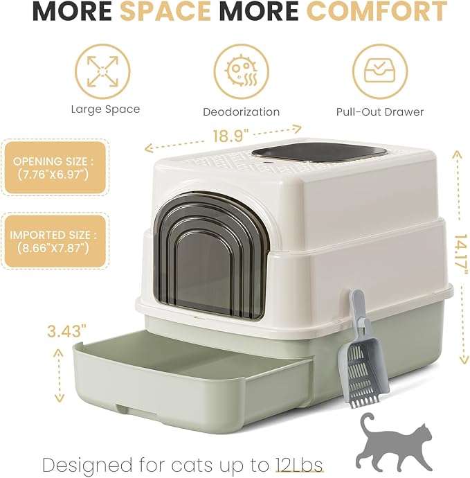 Basics Cat Litter Box with Lid, Fully Enclosed Litter Box with Scoop, Standard - Image 3