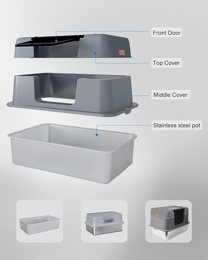 Stainless Steel Enclosed Cat Litter Box - Image 8