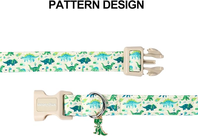 Lionet Paws Green and Blue Dinosaur Dog Collar- Cute Stegosaurus and Raptor - Image 4