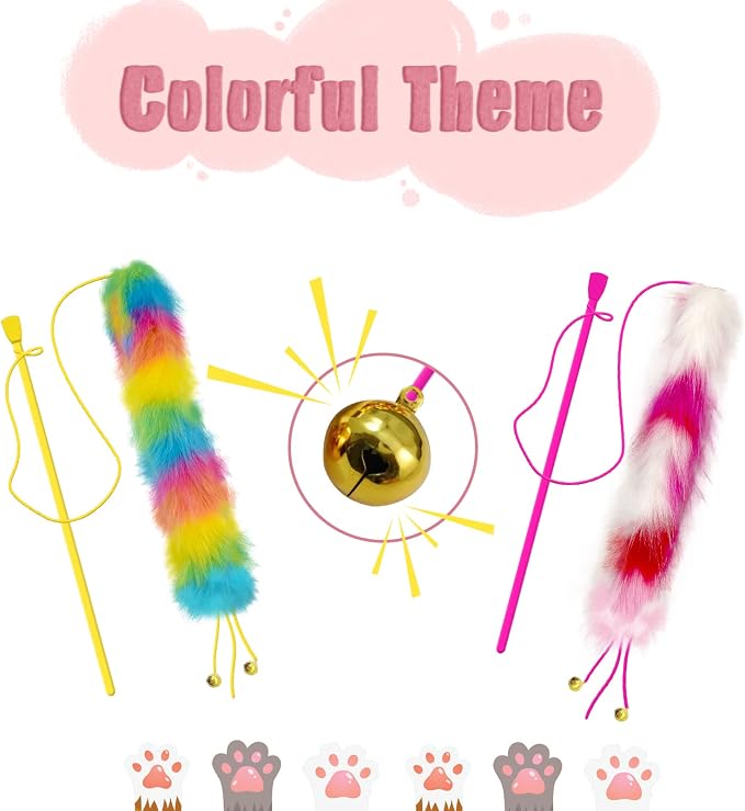2 Pack Cat Wand Toy, Rainbow Cat Feather Toys - Image 5