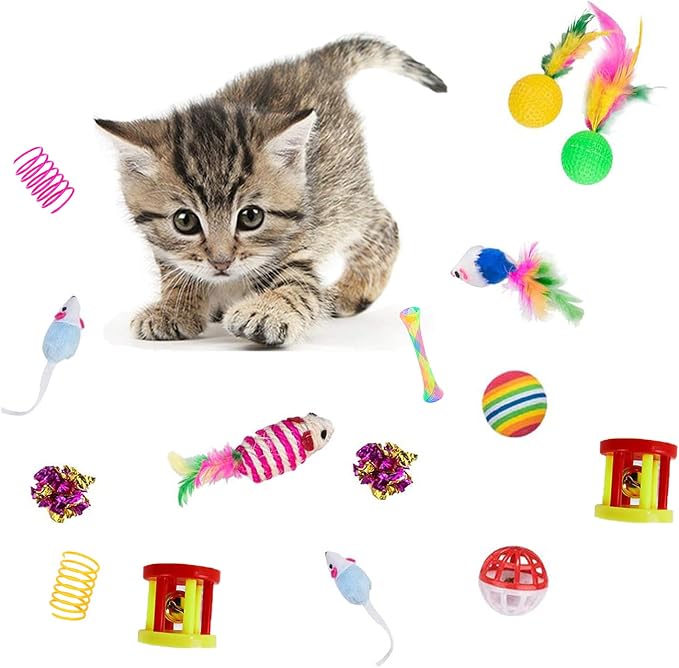 32Pcs Cat Toys Kitten Interactive Pet Toys Assortments, Foldable Rainbow Tunnel - Image 4