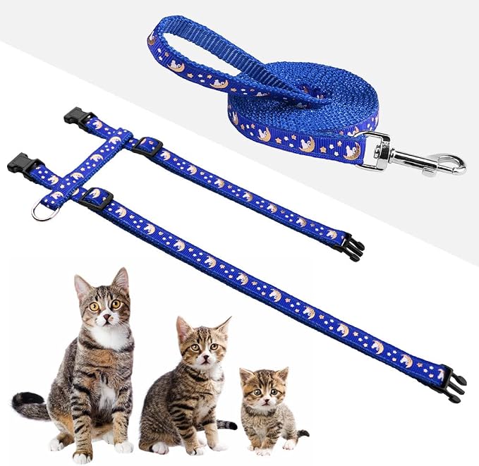 Cat Harness and Leash Set Gold Moons Soft Nylon Escape Proof Adjustable - Image 3