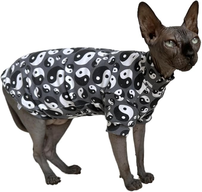 Tai Ji Feng Shui Sphynx Cat Cotton T-Shirts Hairless Cat Sweatshirt Pet Kitten - Image 3