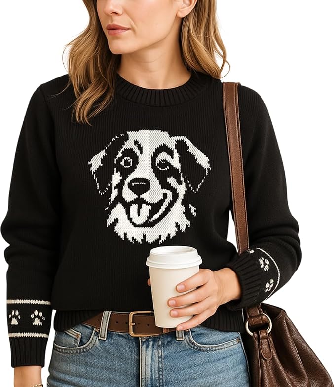 Custom Dog Knit Sweater for Women Personalized Pet Paw Print Pullover Dog Mom by GrewearFashion