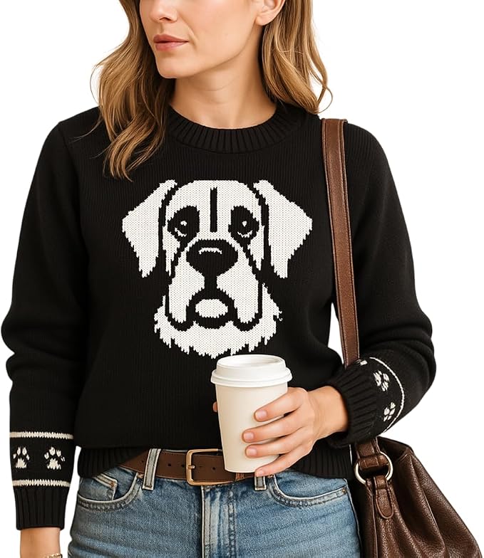 Custom Dog Knit Sweater for Women Personalized Pet Paw Print Pullover Dog Mom by GrewearFashion