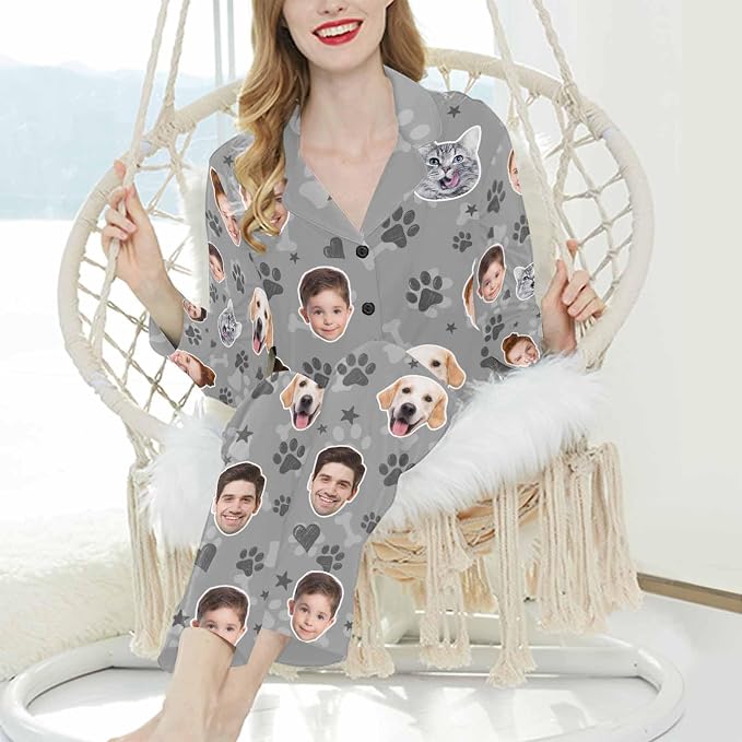 Artsadd Custom Pajamas for Women Men Family, Personalized Face Pjs Pajama Pants - Image 4
