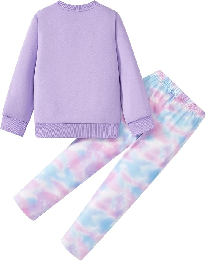Little Girls Unicorn Outfits 2 Piece Kids Ruffle Sleeve Sweatshirt + Leggings - Image 8