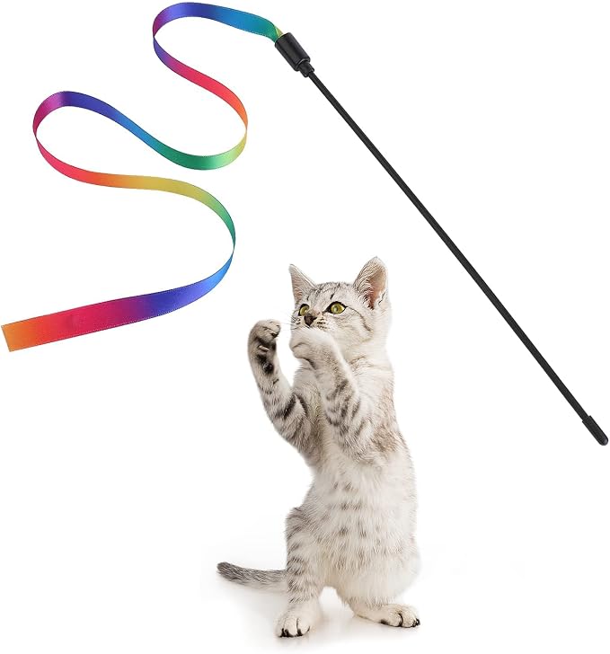 Cat Wand Interactive Toy, 5 Sets Colorful Fabric Ribbon Sticks, Indoor - Image 8