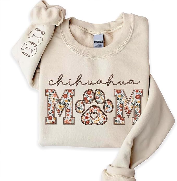 CHILLEVER Personalized Embroidered Dog Mom Sweatshirt, Dog Mama Crewneck by Unknown