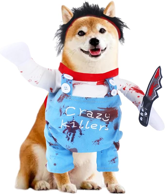 Dog Halloween Deadly Costume Set Cute Funny Cosplay Chucky Outfits Puppy by LAPOHI