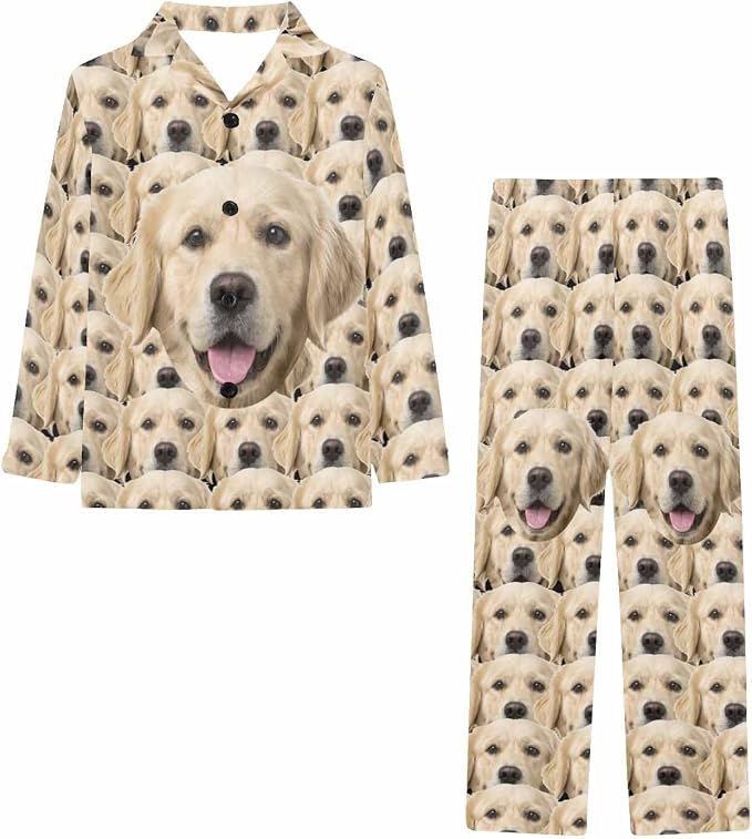 Artsadd Girls Pajamas Set Custom Face Pet Photo Long Sleeve Sleepwear - Image 3
