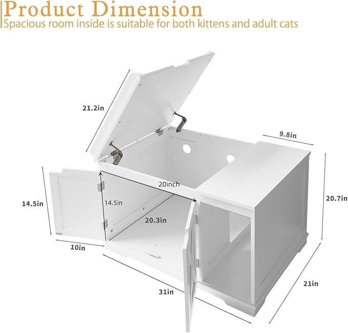 Flip Top Cat Litter Boxes Enclosure Covered Litter Box Hidden Furniture Wooden - Image 4