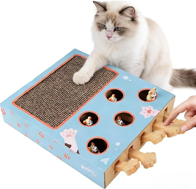 PAWISE 3-in-1 Interactive Cat Toy, Whack-A-Mole Cat Puzzle & Cat Scratching - Image 2