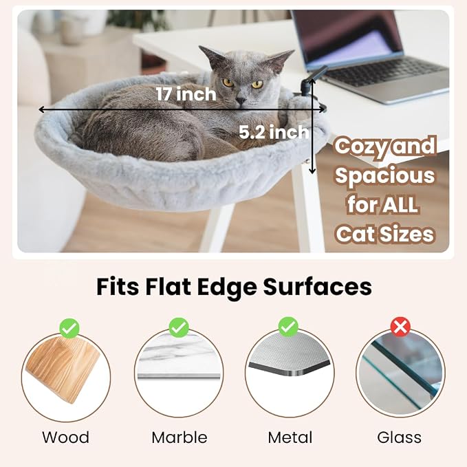Cat Desk Bed – 180° Rotating & Adjustable Cat Hammock, 2 Washable Covers - Image 5