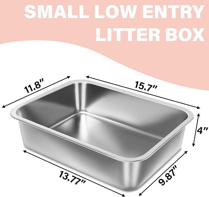 Stainless Steel Litter Box for Kitten, 15.7"×11.8"×4" Small Litter Box for - Image 3